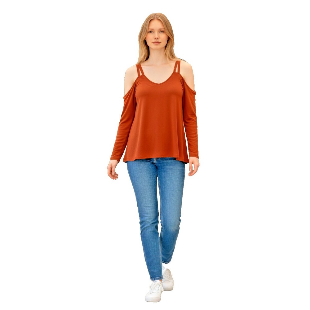 Torrid Women's Cold Shoulder Tunic Rust Blouse Top V Neck 3 (3X)